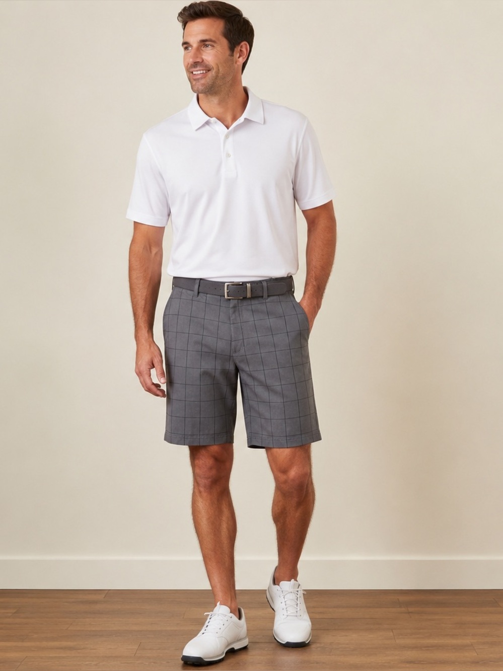 PGA TOUR Men’s Gray Windowpane Golf Shorts Size 42 Performance Stretch